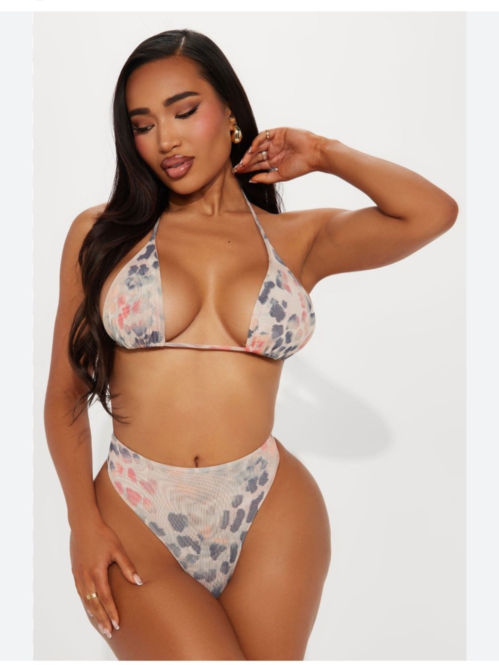 Fashion Nova Summers In Tulum Mesh High-Waist Bikini in Coral and Navy Size 1X